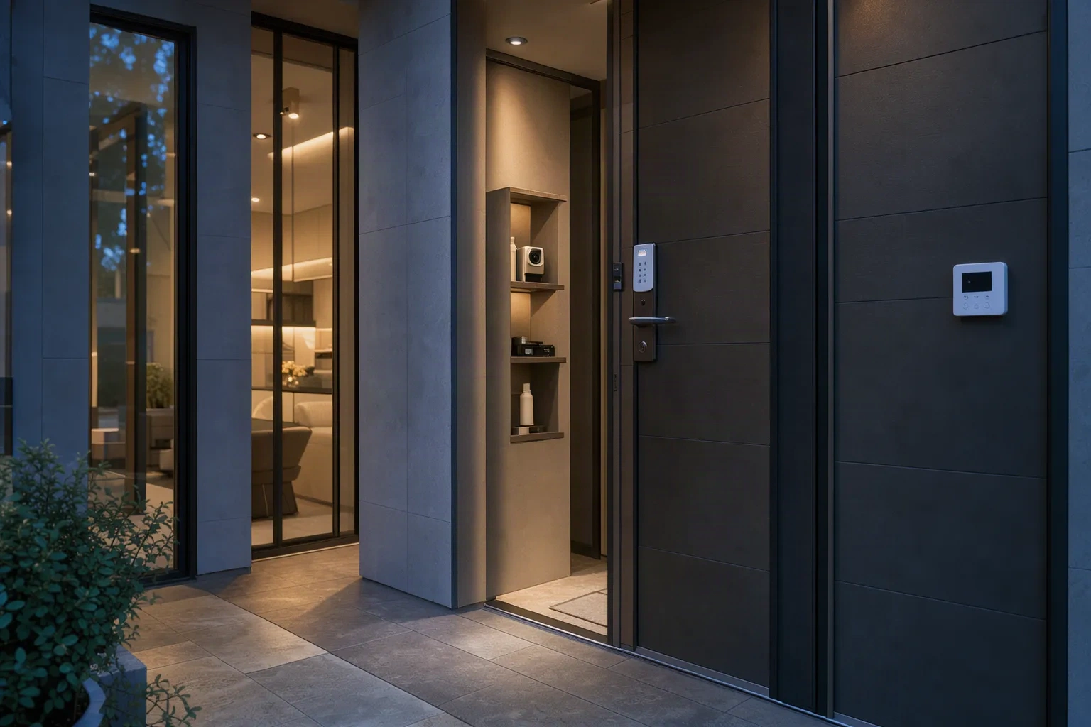 Entrée de maison sécurisée avec clavier d'alarme